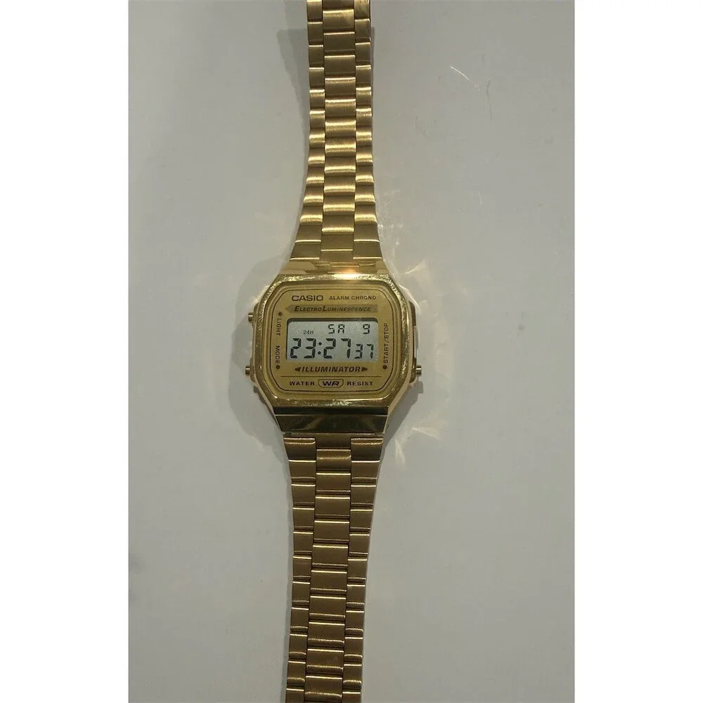 Casio Vintage Digital Wristwatch Gold Tone Alarm Chronograph Box